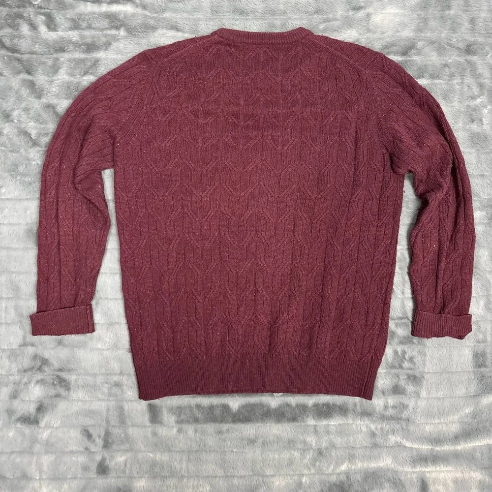 Jos A Bank Reserve Mens Medium Burgundy Wool Blend Cable Knit Crewneck Sweater